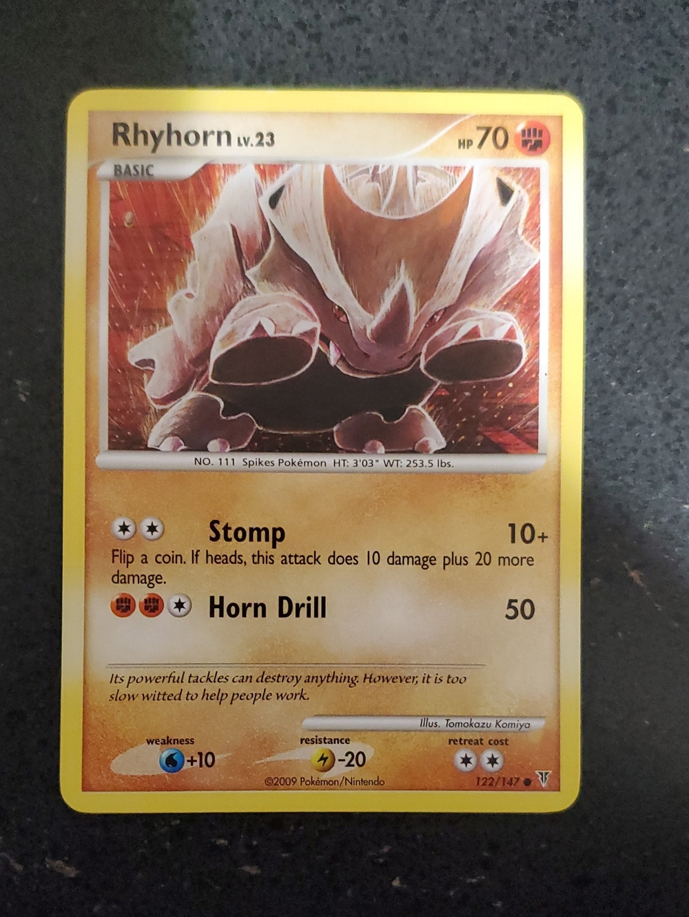 Pokemon Rhyhorn Card - Yellow Border, Brown Artwork